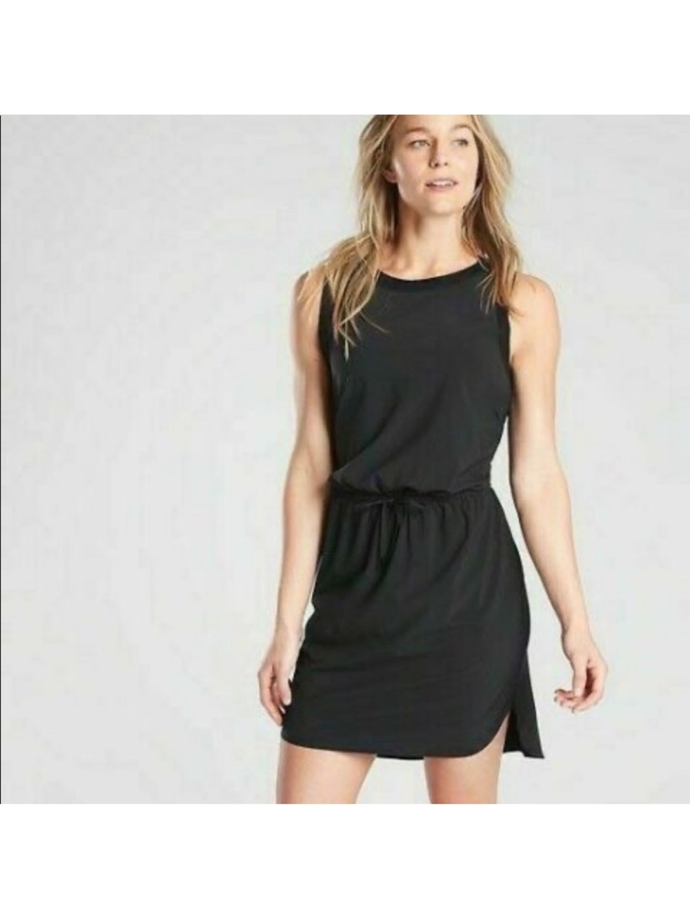 Athleta Black Sleeveless Elastic-Waist Dress